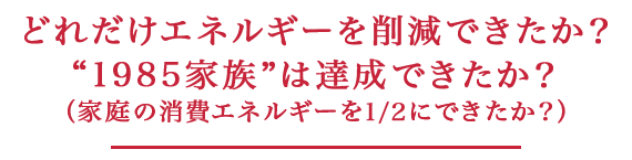 どれだけエネルギーを削減できたか？ “1985家族”は達成できたか？ （家庭の消費エネルギーを1/2にできたか？）